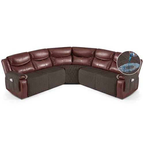 KinCam Waterproof Recliner Sectional Couch Covers, Oversized Reclining Sofa Covers for L Shape Couch, Non Slip Couch Cover for Sofa Washable Slipcover (5 Seat Recliner Cover, Chocolate) - Image 1
