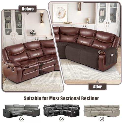 KinCam Waterproof Recliner Sectional Couch Covers, Oversized Reclining Sofa Covers for L Shape Couch, Non Slip Couch Cover for Sofa Washable Slipcover (5 Seat Recliner Cover, Chocolate) - Image 3