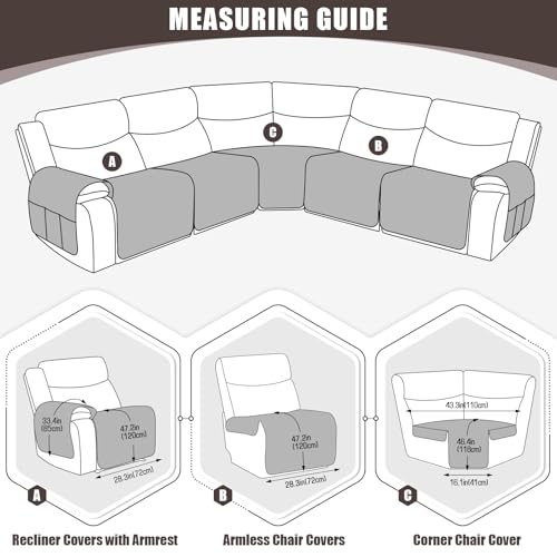 KinCam Waterproof Recliner Sectional Couch Covers, Oversized Reclining Sofa Covers for L Shape Couch, Non Slip Couch Cover for Sofa Washable Slipcover (5 Seat Recliner Cover, Chocolate) - Image 5