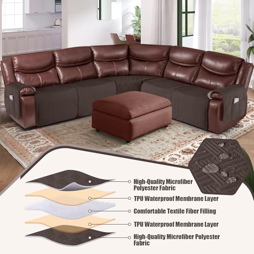 KinCam Waterproof Recliner Sectional Couch Covers, Oversized Reclining Sofa Covers for L Shape Couch, Non Slip Couch Cover for Sofa Washable Slipcover (5 Seat Recliner Cover, Chocolate) - Image 4