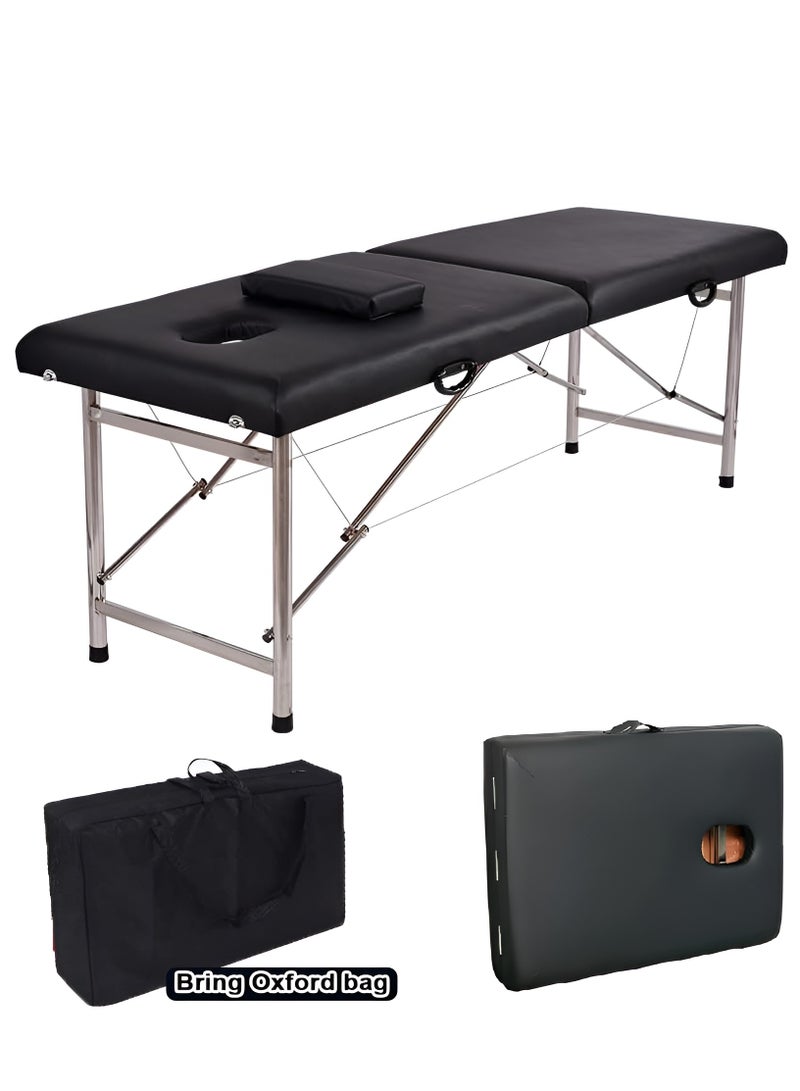 ZUIHAO Portable Massage Bed  Foldable Massage Tables with Pillow SPA Bed with Stainless Steel Frame 2 Fold Black for SPA Salon Tattoo Massage Therapeutic Treatment Black - Image 1