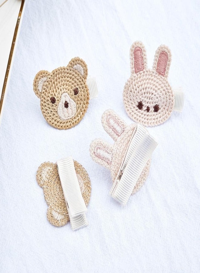 Rannyrena Cute Baby Girl Hair Clips Set Pink Animal Designs Cotton Crochet Clips Rabbit Bear Bow Bobby Pins for Infants & Toddlers (Rabbit and bear) - Image 3