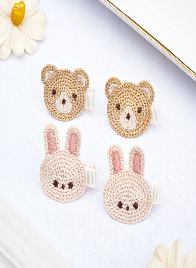 Rannyrena Cute Baby Girl Hair Clips Set Pink Animal Designs Cotton Crochet Clips Rabbit Bear Bow Bobby Pins for Infants & Toddlers (Rabbit and bear) - Image 4