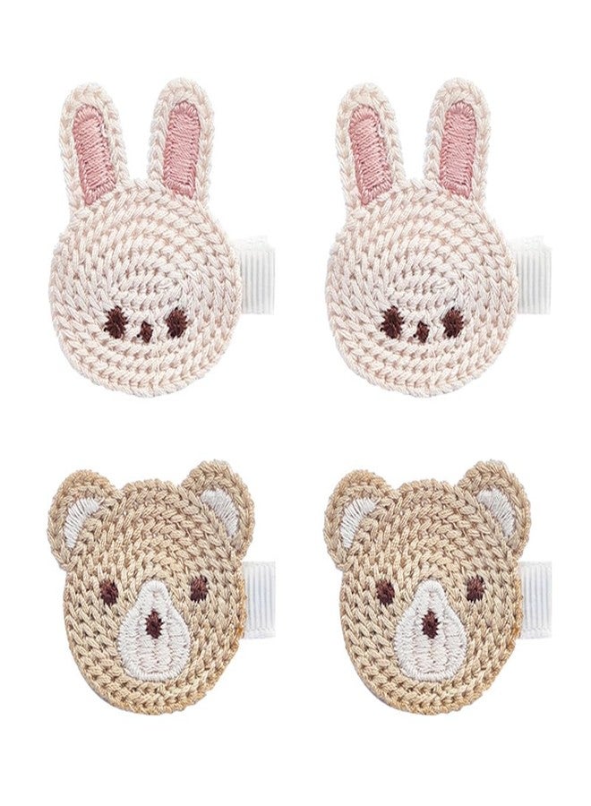 Rannyrena Cute Baby Girl Hair Clips Set Pink Animal Designs Cotton Crochet Clips Rabbit Bear Bow Bobby Pins for Infants & Toddlers (Rabbit and bear) - Image 2