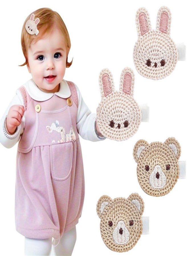 Rannyrena Cute Baby Girl Hair Clips Set Pink Animal Designs Cotton Crochet Clips Rabbit Bear Bow Bobby Pins for Infants & Toddlers (Rabbit and bear) - Image 1