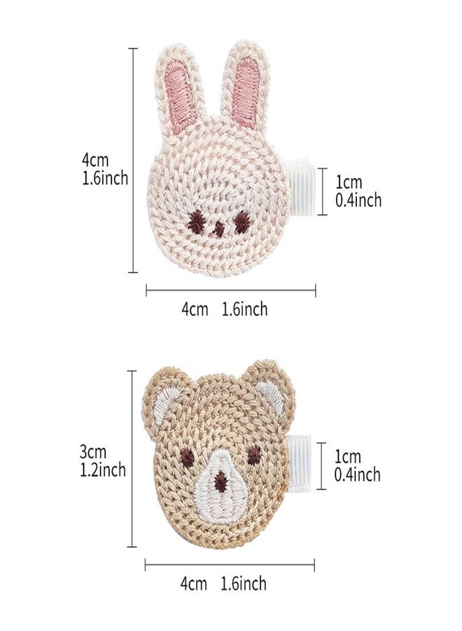 Rannyrena Cute Baby Girl Hair Clips Set Pink Animal Designs Cotton Crochet Clips Rabbit Bear Bow Bobby Pins for Infants & Toddlers (Rabbit and bear) - Image 5
