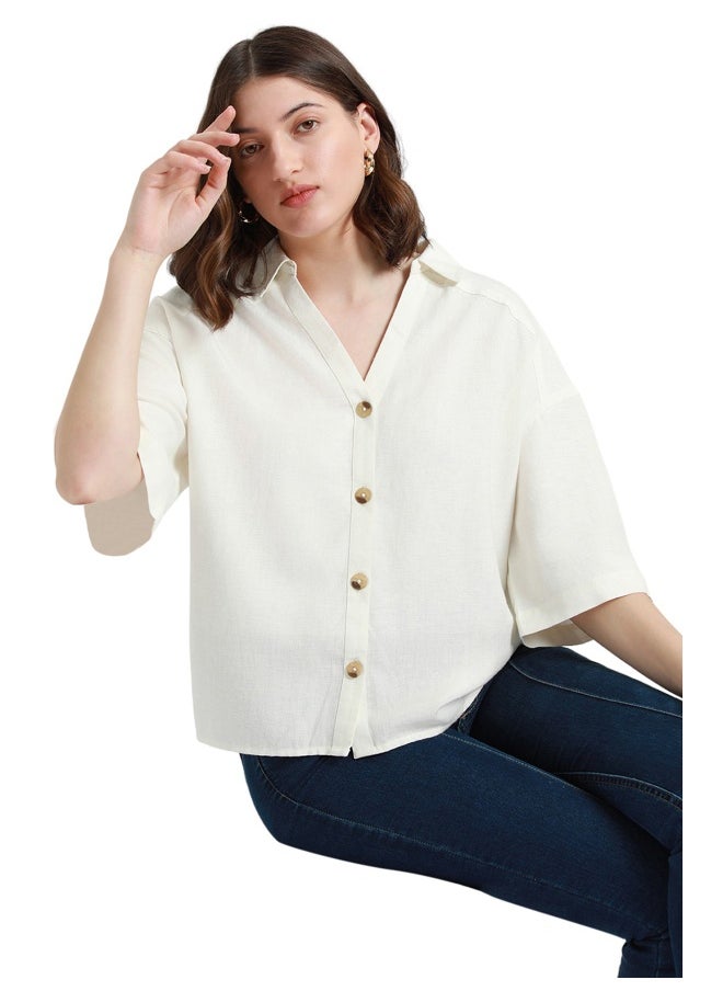 Dennis Lingo - Offwhite Shirt for Women - Cotton Viscose Flex, Regular Fit - Image 1