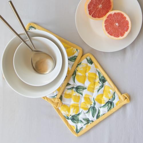Oak & Lily Combo Set of Oven Mittens & Pot Holders | 100% Cotton | Heat Resistant & Cushioned | Washable | European Quality | for Cooking, Baking, BBQ & Microwave Use (Lemon Print) - Image 3