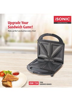iSONIC 2-Slice Sandwich Maker,  Non-Stick Interchangeable Plates, Adjustable Temperature with Power Indicator, 2 Years Warranty 700W, ISM 724 Black  - Image 1