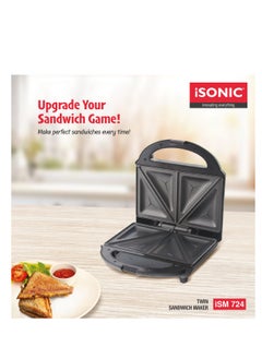 iSONIC 2-Slice Sandwich Maker,  Non-Stick Interchangeable Plates, Adjustable Temperature with Power Indicator, 2 Years Warranty 700W, ISM 724 Black  - Image 4