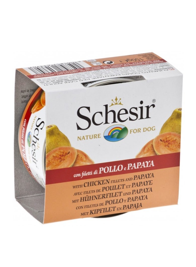 Schesir Convenient 24-Pack of 150g Chicken Fillets Dog Wet Can Food with Papaya 