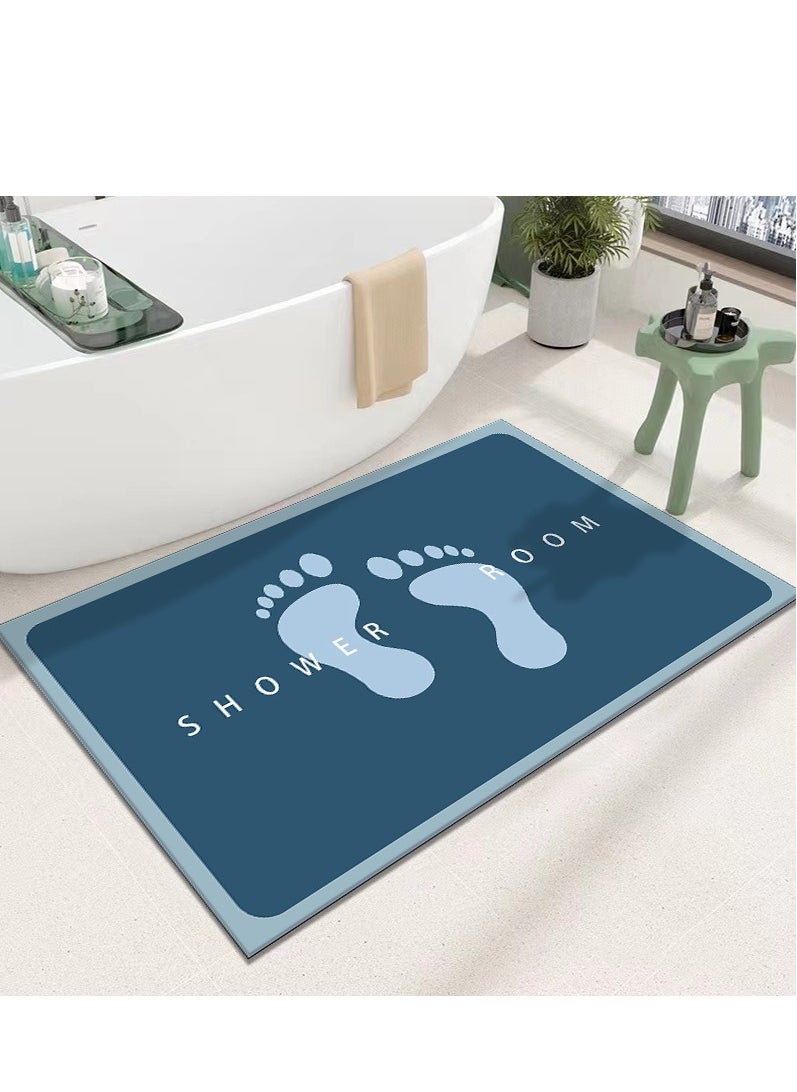LESTER - LESTER Anti-Slip Water Absorbent Bathroom Mat, Quick Drying Bathroom Carpet, Non-Slip Entrance Doormat Diatom Leather Floor Mats, Home Decor Set Bathroom Mat Rectangle Shape Shower Room Design Dark Blue 50x80cm - Image 1
