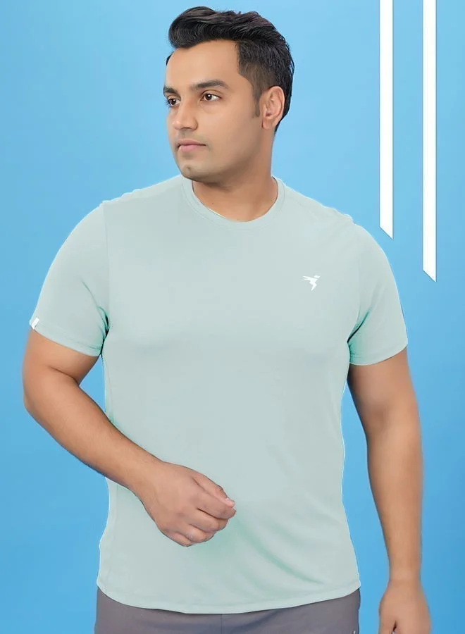 Technosport Plus Green Solid Crew Neck Slim Fit T-Shirt