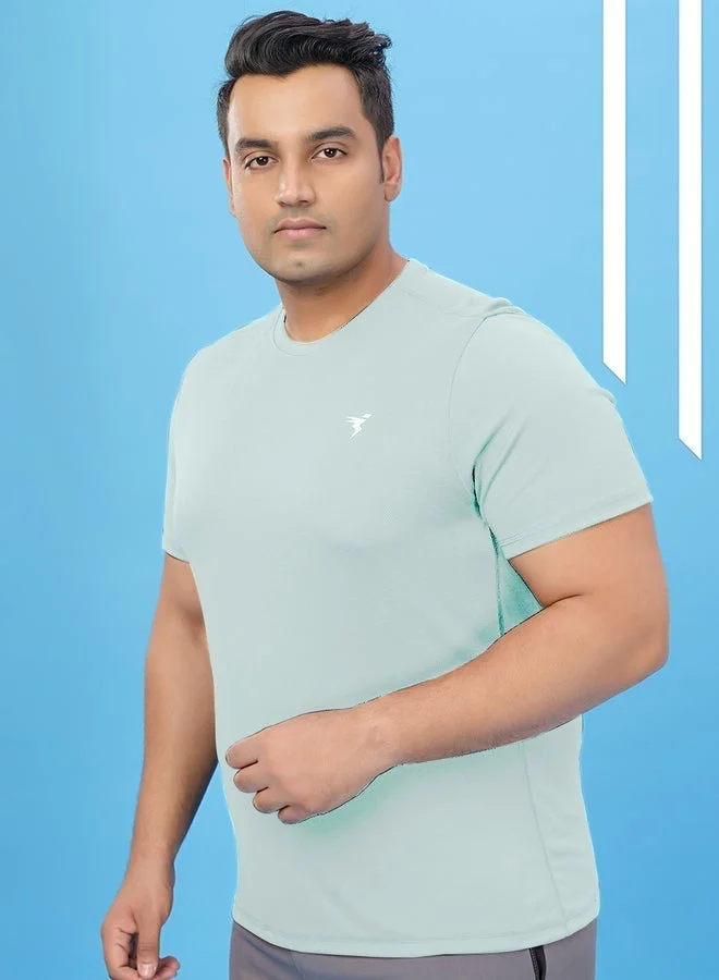 Technosport Plus Green Solid Crew Neck Slim Fit T-Shirt