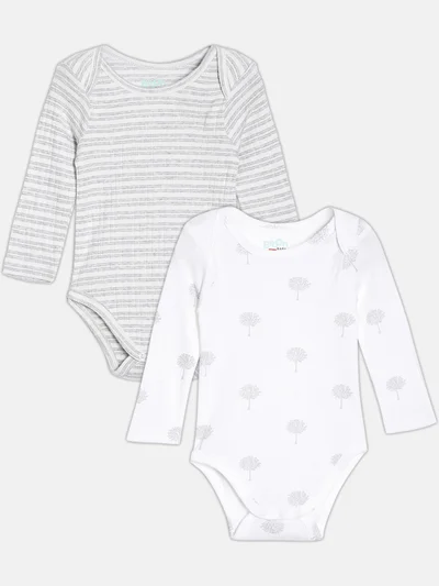 Broon Broon Infant Boys Grey and White Printed Organic Cotton Full Sleeve Bodysuit