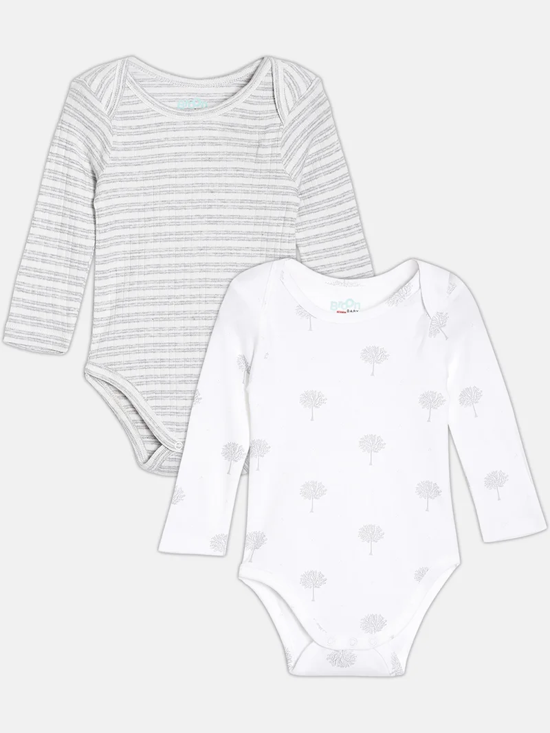 Broon Broon Infant Boys Grey and White Printed Organic Cotton Full Sleeve Bodysuit