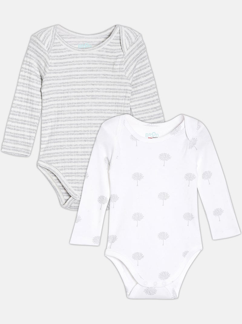 Broon Infant Boys Grey and White Printed Organic Cotton Full Sleeve Bodysuit - Image 1