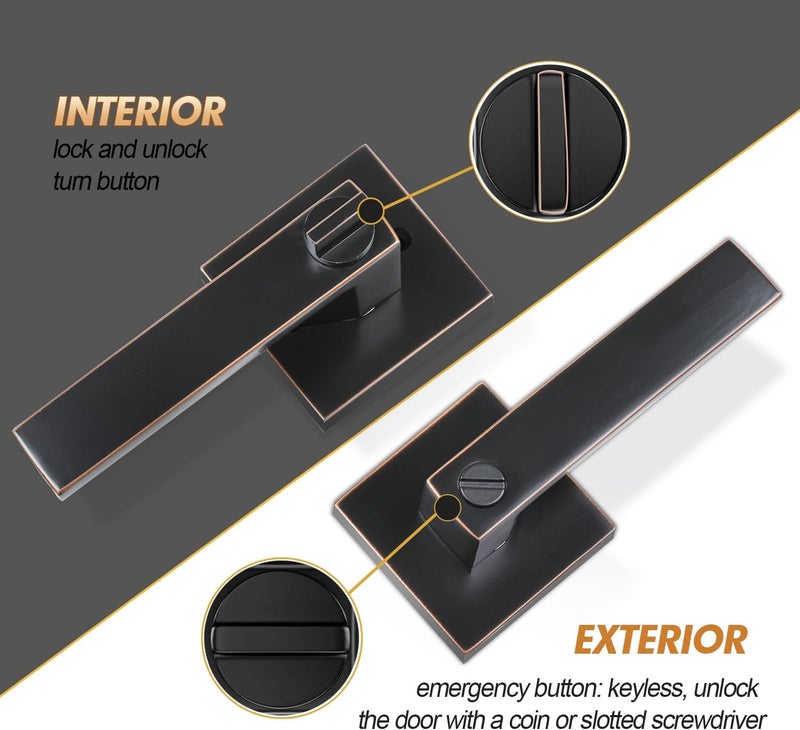 RAZCC Privacy Door Levers, 1 Pack Oil Rubbed Bronze Door Handles Interior Heavy Duty Bed and Bath Keyless Door Locksets, Reversible for Left Right Handed Doors - Image 5