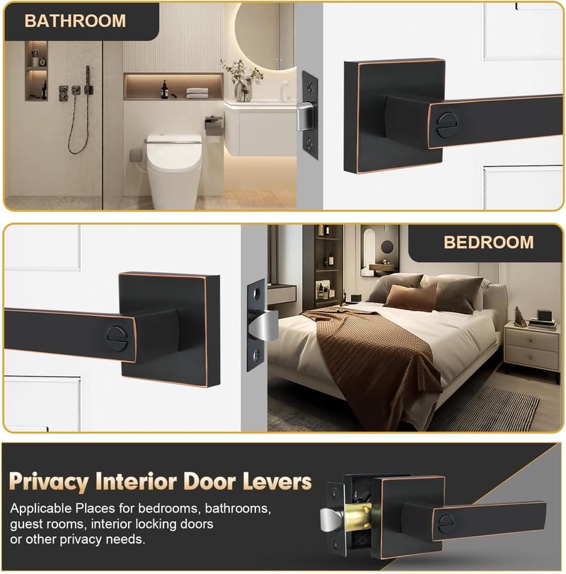 RAZCC Privacy Door Levers, 1 Pack Oil Rubbed Bronze Door Handles Interior Heavy Duty Bed and Bath Keyless Door Locksets, Reversible for Left Right Handed Doors - Image 3