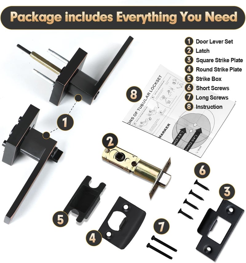 RAZCC Privacy Door Levers, 1 Pack Oil Rubbed Bronze Door Handles Interior Heavy Duty Bed and Bath Keyless Door Locksets, Reversible for Left Right Handed Doors - Image 2