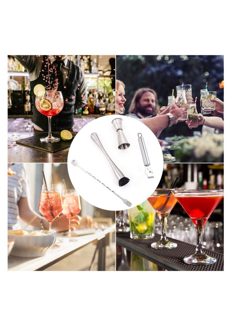 Cocktail Bar Tools, 4 Pack Stainless Mixing Spoon Double Cocktail Jigger Cocktail Ice Muddler Lemon Fruit Grater Bar Strainer - Image 3