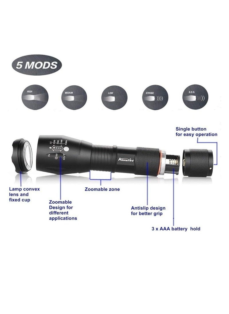 AloneFire - AloneFire G700 Flashlight Cree XML T6 U3 LED Aluminum Waterproof Zoom Camping Torch Tactical light powered by 3xAAA or 18650 Rechargeable Battery - Image 1