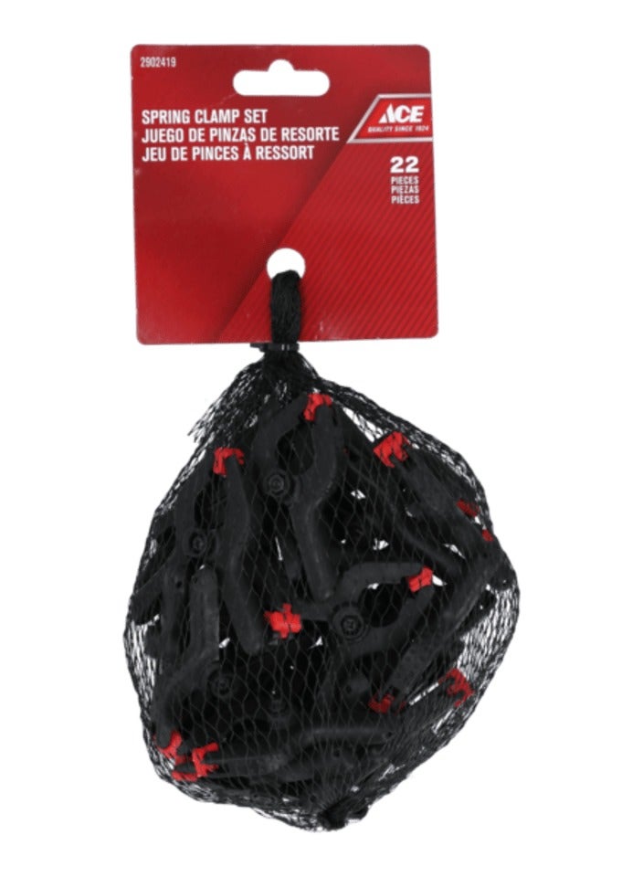 ACE 22 Piece Comfortable Grip Handle Spring Clamp Set Black and Red