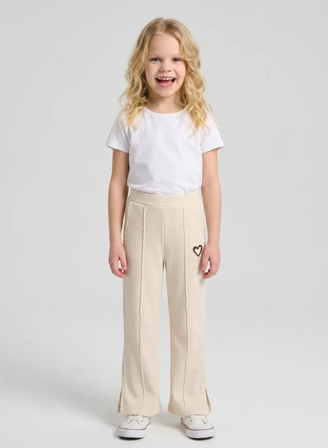 Take Two Girls Cream Heart Embroidered Pintuck Details Pants By Juniorloom