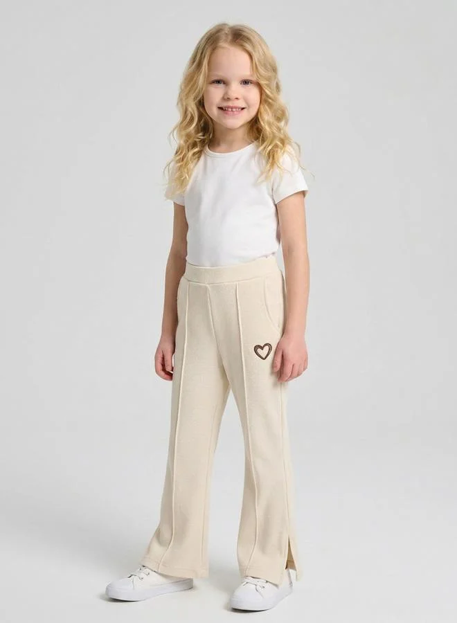 Take Two Girls Cream Heart Embroidered Pintuck Details Pants By Juniorloom