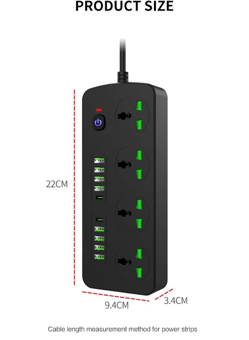 روك بو حامي الطاقة الشريط مسطح التوصيل امتداد الحبل مع 4 منافذ و 8 موانئ USB و 2 موانئ نوع-C، 2M سلك الطاقة (3000W / 16A / 110V-265V) كمبيوتر كمبيوتر كمبيوتر كمبيوتر كمبيوتر كمبيوتر كمبيوتر كمبيوتر كمبيوتر كمبيوتر كمبيوتر كمبيوتر كمبيوتر كمبيوتر - Image 2