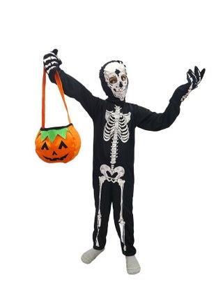 BookMyCostume Scary Ghost Bhoot Skeleton Printed Body Suit With Mask And Gloves with Pumpkin Basket Halloween Costume for Theme Party For Boys | Kids 6-7 Years - pzsku/Z5E32CDDAEC7A4E0B2AEFZ/45/1743224835/cb3c5713-9111-476f-abe9-c6280c86d02a