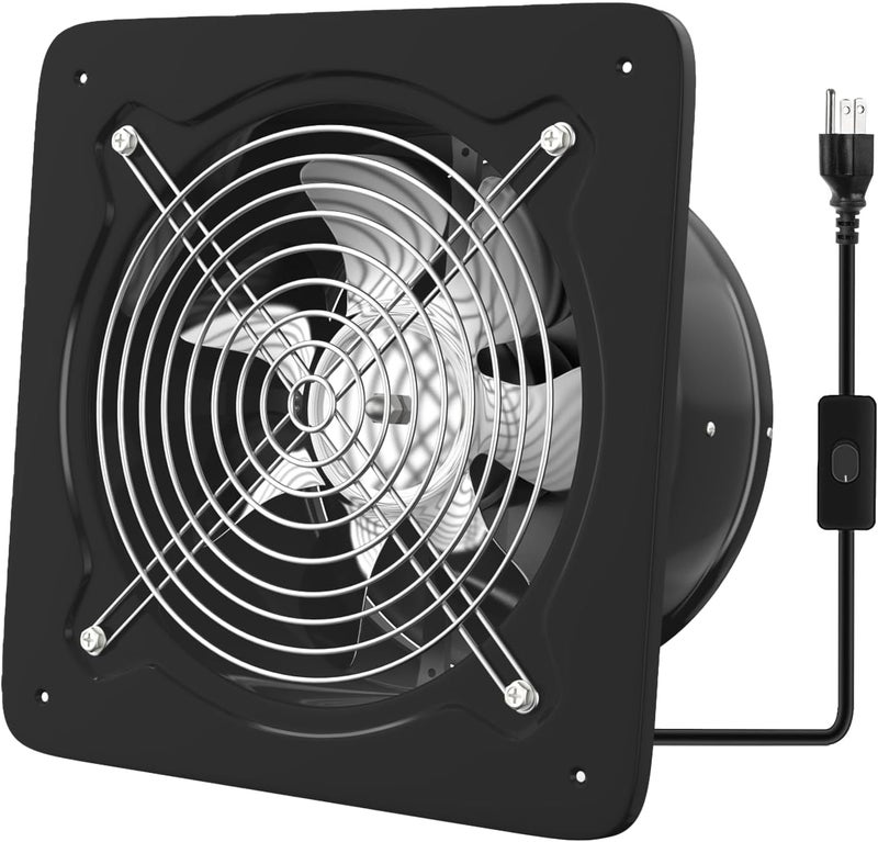 FanGoFast 6 inch Exhaust Fan 308CFM Metal Ventilation Fan with Switch Window and Wall mounted Extractor Bathroom Fan with check valve for Kitchen, Workshop, Basement (Black, 6 inch) - Image 1
