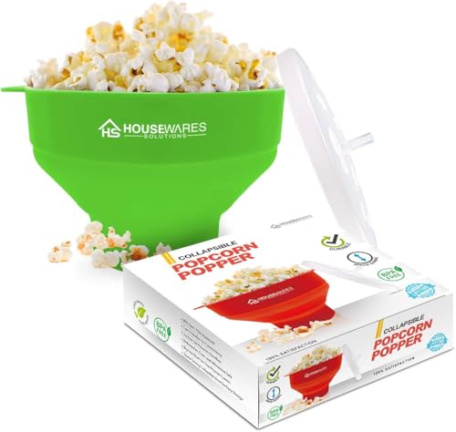 Collapsible Silicone Microwave Hot Air Popcorn Popper Bowl With Lid and Handles  Green