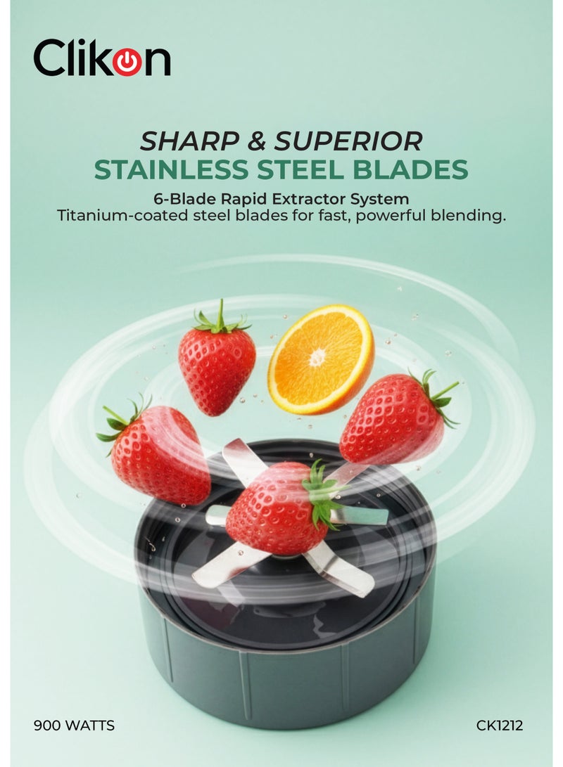 Clikon Nutri Whiz Smoothie Maker & Nutrient Extractor Powerful Motor, 6-Blade Titanium Coated Extractor, 2 Versatile BPA-Free Jars, High-Speed Blender for Shakes, Smoothies & Ice Crushing 950 ml 900 W CK1212 Black/Grey - Image 3
