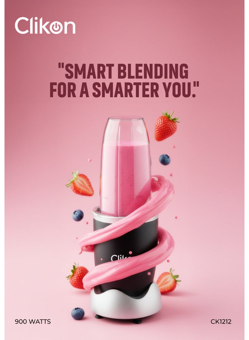 Clikon Nutri Whiz Smoothie Maker & Nutrient Extractor Powerful Motor, 6-Blade Titanium Coated Extractor, 2 Versatile BPA-Free Jars, High-Speed Blender for Shakes, Smoothies & Ice Crushing 950 ml 900 W CK1212 Black/Grey - Image 2
