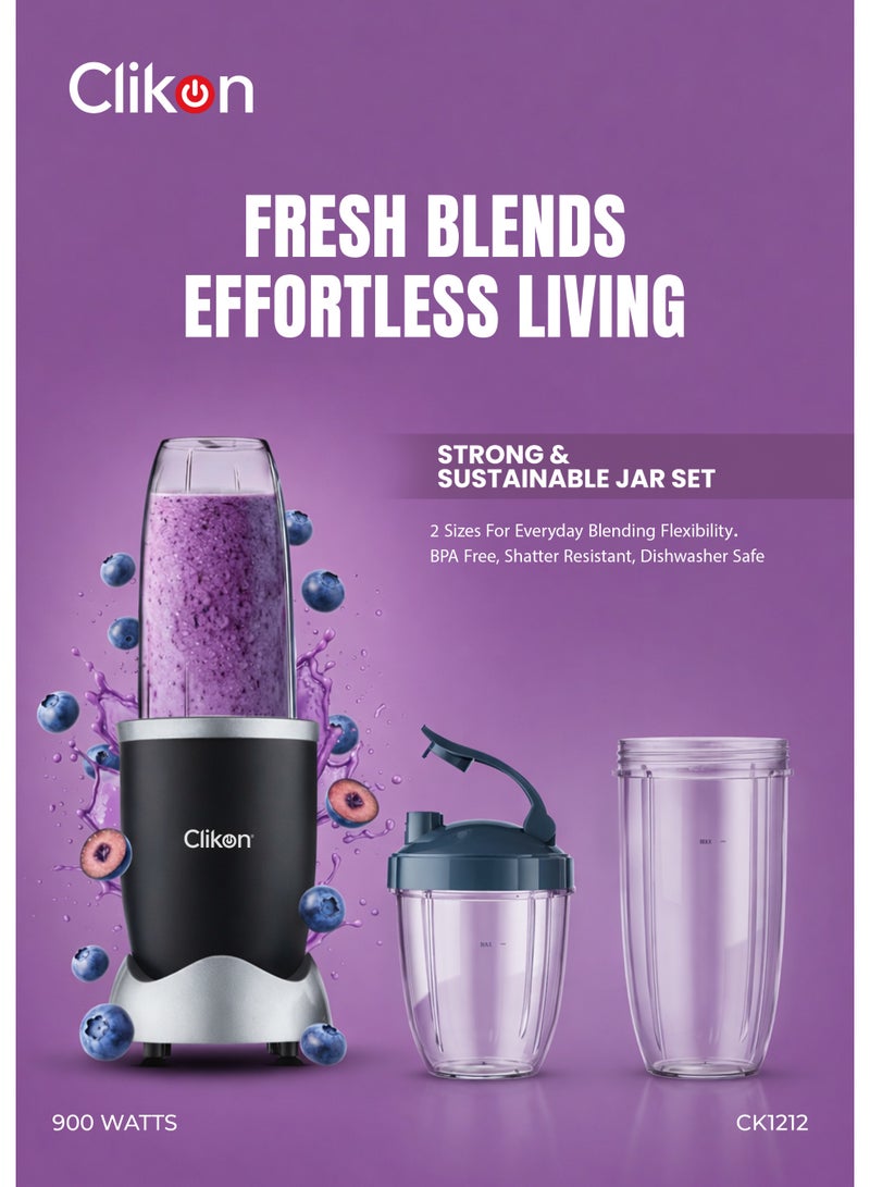 Clikon Nutri Whiz Smoothie Maker & Nutrient Extractor Powerful Motor, 6-Blade Titanium Coated Extractor, 2 Versatile BPA-Free Jars, High-Speed Blender for Shakes, Smoothies & Ice Crushing 950 ml 900 W CK1212 Black/Grey - Image 4