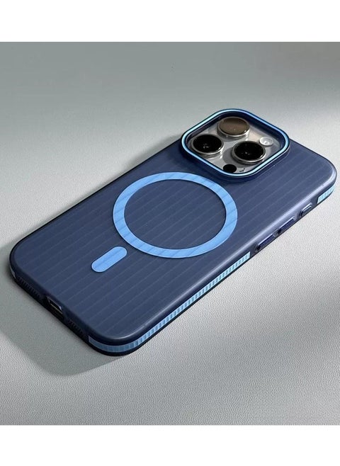 Corrugated Magsafe magnetic charging suitable mobile phone case grating iPhone15 plus skin-feeling matte – Dark blue