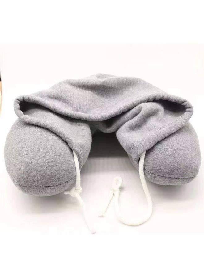 Soft Comfortable Hooded Airplane U Shape Travel Pillow and Neck Support Cushion with Hoodie,Adult Airplane Pillow for Head Rest - Image 2