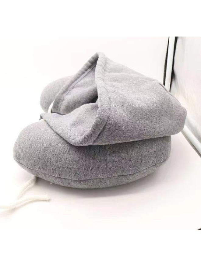 Soft Comfortable Hooded Airplane U Shape Travel Pillow and Neck Support Cushion with Hoodie,Adult Airplane Pillow for Head Rest - Image 3