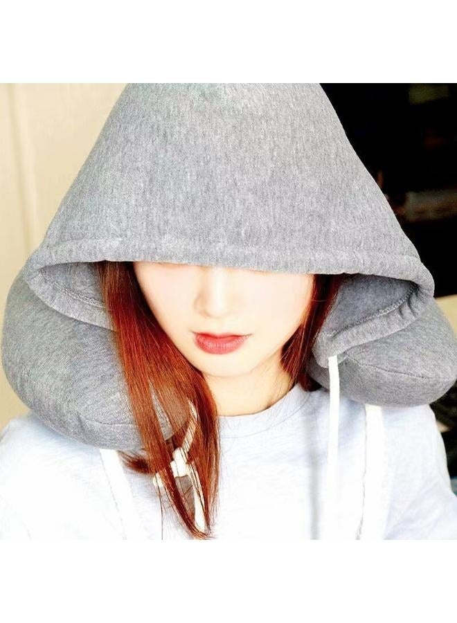 Soft Comfortable Hooded Airplane U Shape Travel Pillow and Neck Support Cushion with Hoodie,Adult Airplane Pillow for Head Rest - Image 4