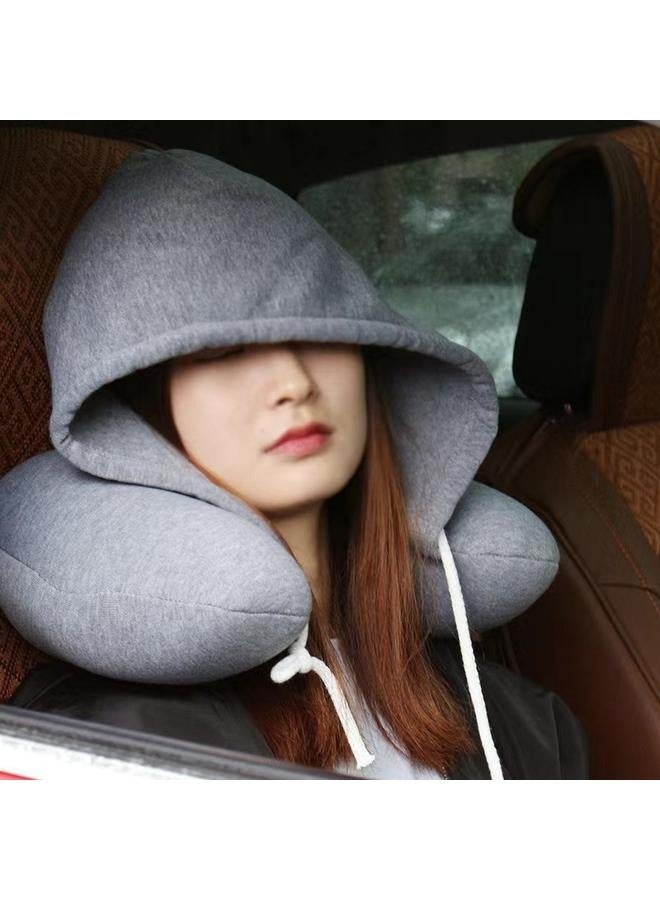 Soft Comfortable Hooded Airplane U Shape Travel Pillow and Neck Support Cushion with Hoodie,Adult Airplane Pillow for Head Rest - Image 5
