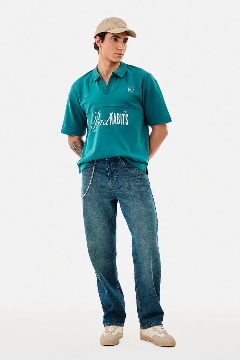 SNITCH Green Graphic Half Sleeve Oversized Streetwear T-Shirt