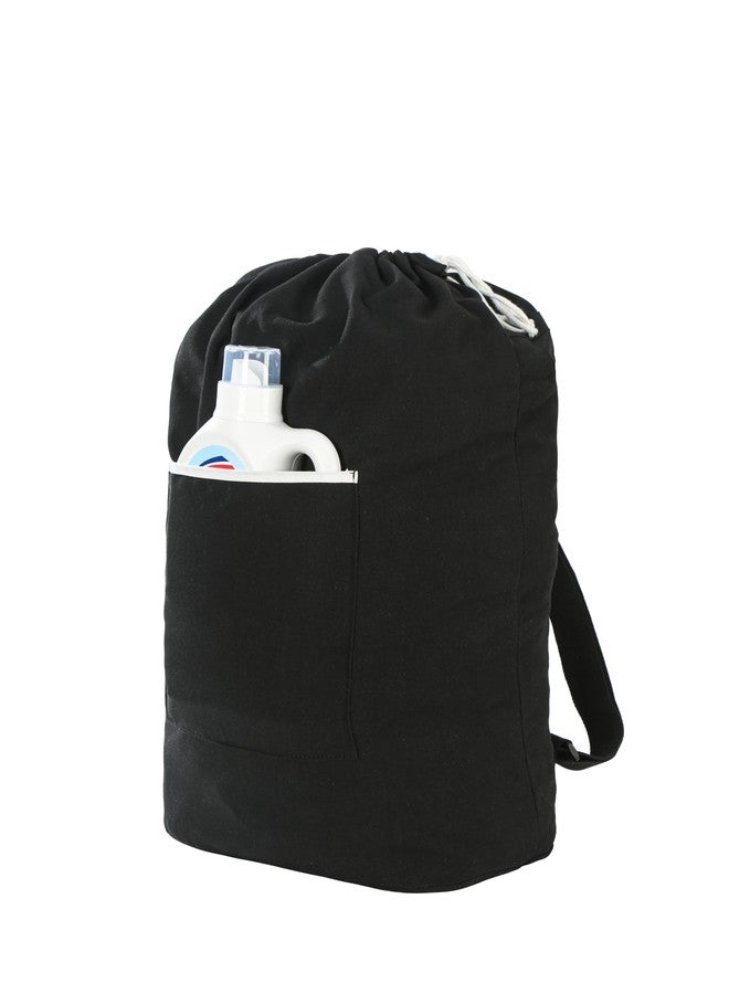 GORISEN Canvas Laundry bag, Washable Laundry backpack, Adjustable Straps, Large Front Pocket, Drawstring Closure (BLACK, X-Large) - Image 1