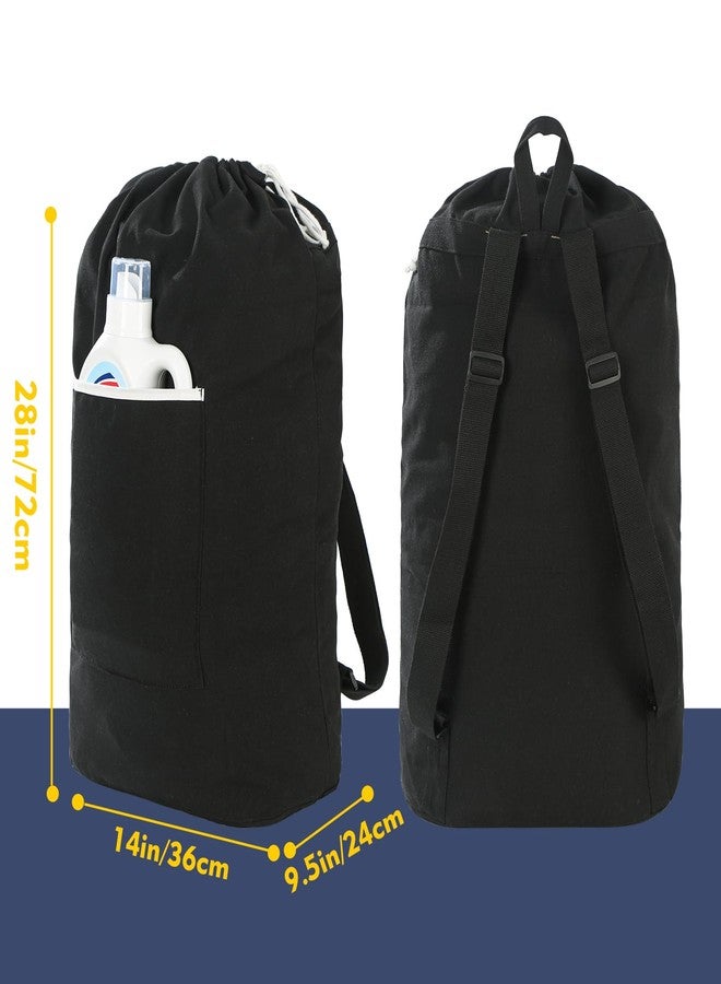 GORISEN Canvas Laundry bag, Washable Laundry backpack, Adjustable Straps, Large Front Pocket, Drawstring Closure (BLACK, X-Large) - Image 2