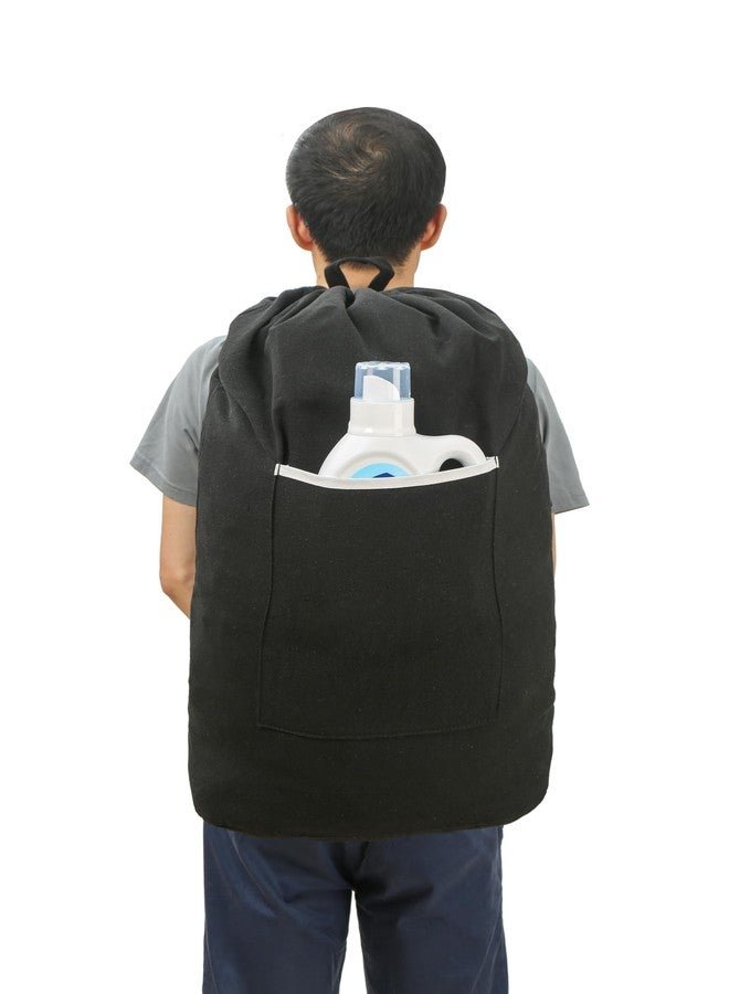 GORISEN Canvas Laundry bag, Washable Laundry backpack, Adjustable Straps, Large Front Pocket, Drawstring Closure (BLACK, X-Large) - Image 4