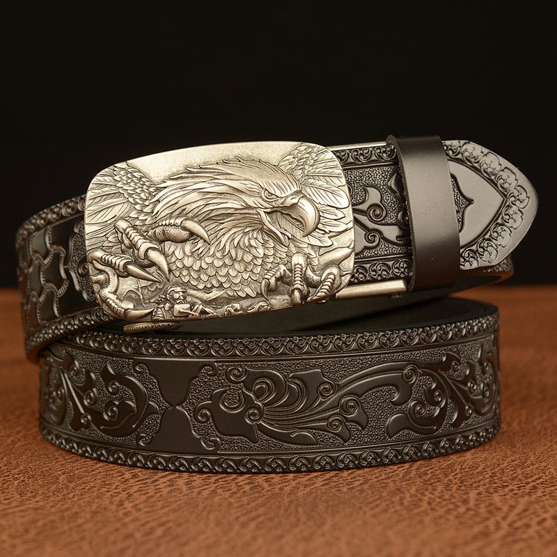 New Eagle Automatic Buckle Men'S Belt Cowhide Personalized Carved Belt Casual Men'S Jeans Belt - Image 1