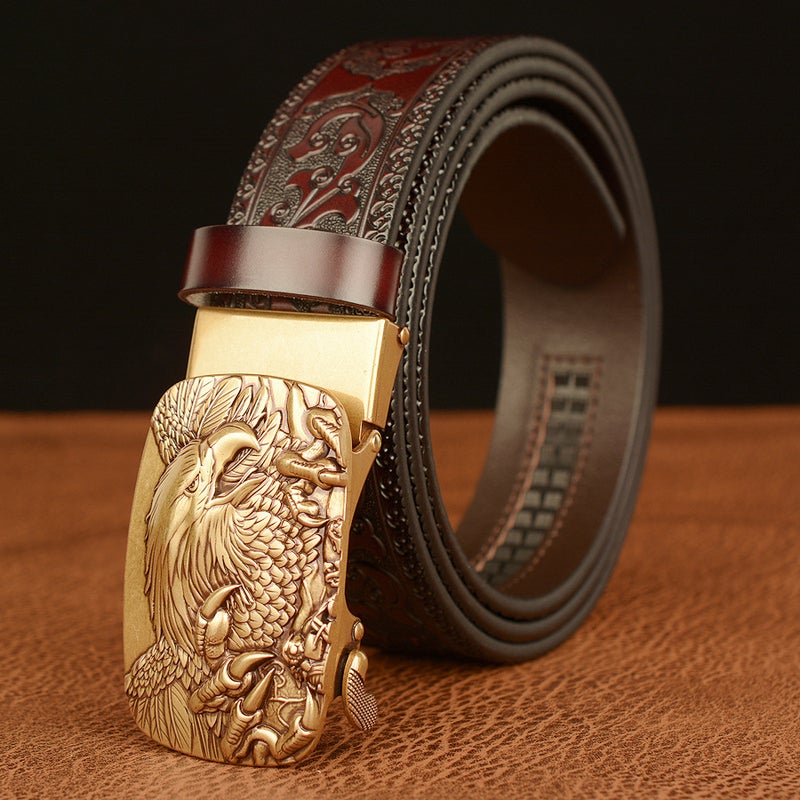 New Eagle Automatic Buckle Men'S Belt Cowhide Personalized Carved Belt Casual Men'S Jeans Belt - Image 3