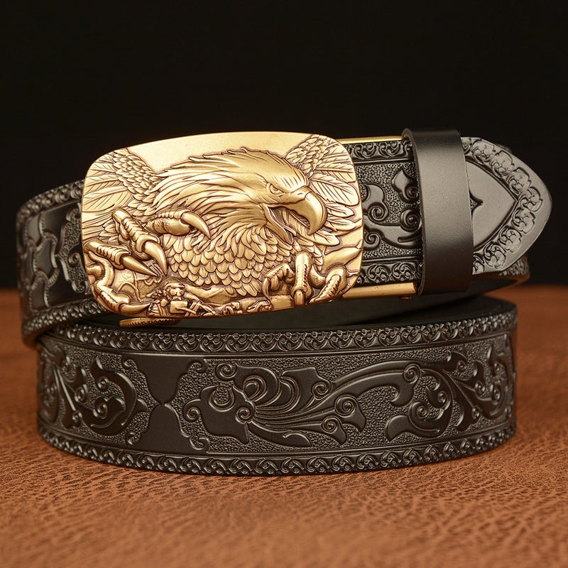 New Eagle Automatic Buckle Men'S Belt Cowhide Personalized Carved Belt Casual Men'S Jeans Belt - Image 2
