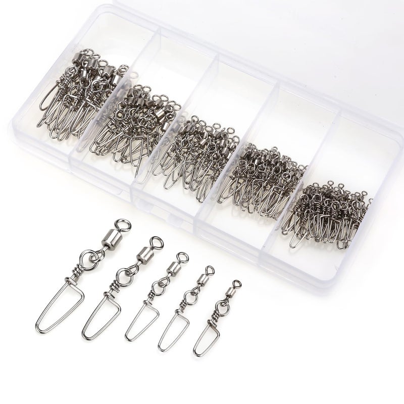 MOBOREST 110PCS Stainless Steel Barrel Snap Swivel Fishing Accessories, Premium Fishing Gear Equipment with Ball Bearing Swivels Snaps Connector for Quick Connect Fishing Lures - Image 3