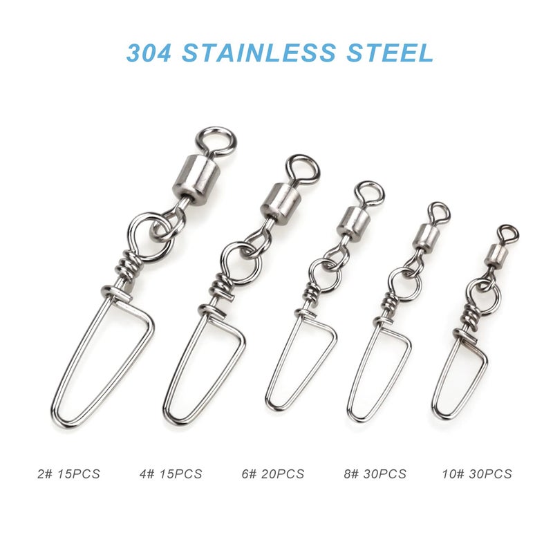 MOBOREST 110PCS Stainless Steel Barrel Snap Swivel Fishing Accessories, Premium Fishing Gear Equipment with Ball Bearing Swivels Snaps Connector for Quick Connect Fishing Lures - Image 4